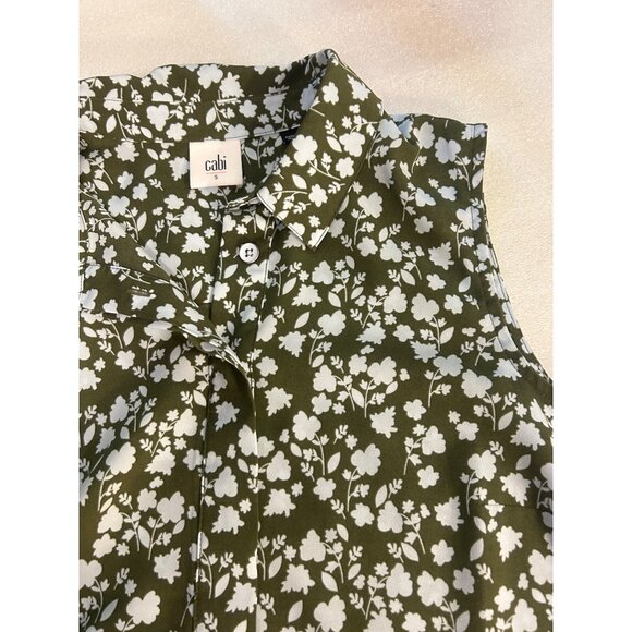 CAbi Olive Green Sleeveless Keepsake Pressed Floral Blouse Small - Picture 5 of 6
